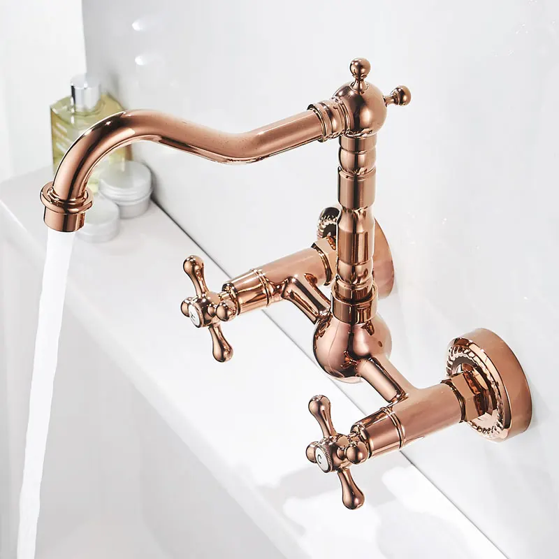 

Rose gold into wall type kitchen sink wash basin faucet hot and cold MIXER basin FAUCET laundry mop pool tap can be rotated