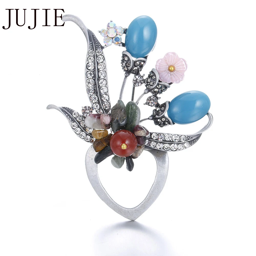 JUJIE, многоцветная брошь в виде цветов, Rines, винтажный лист с кристаллами стразами, броши для женщин, Boho, модные ювелирные изделия