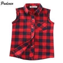 Г. Лидер продаж, летние милые клетчатые рубашки без рукавов клетчатый Топ для мальчиков и девочек, рубашка с отложным воротником, блузка От 1 до 7 лет