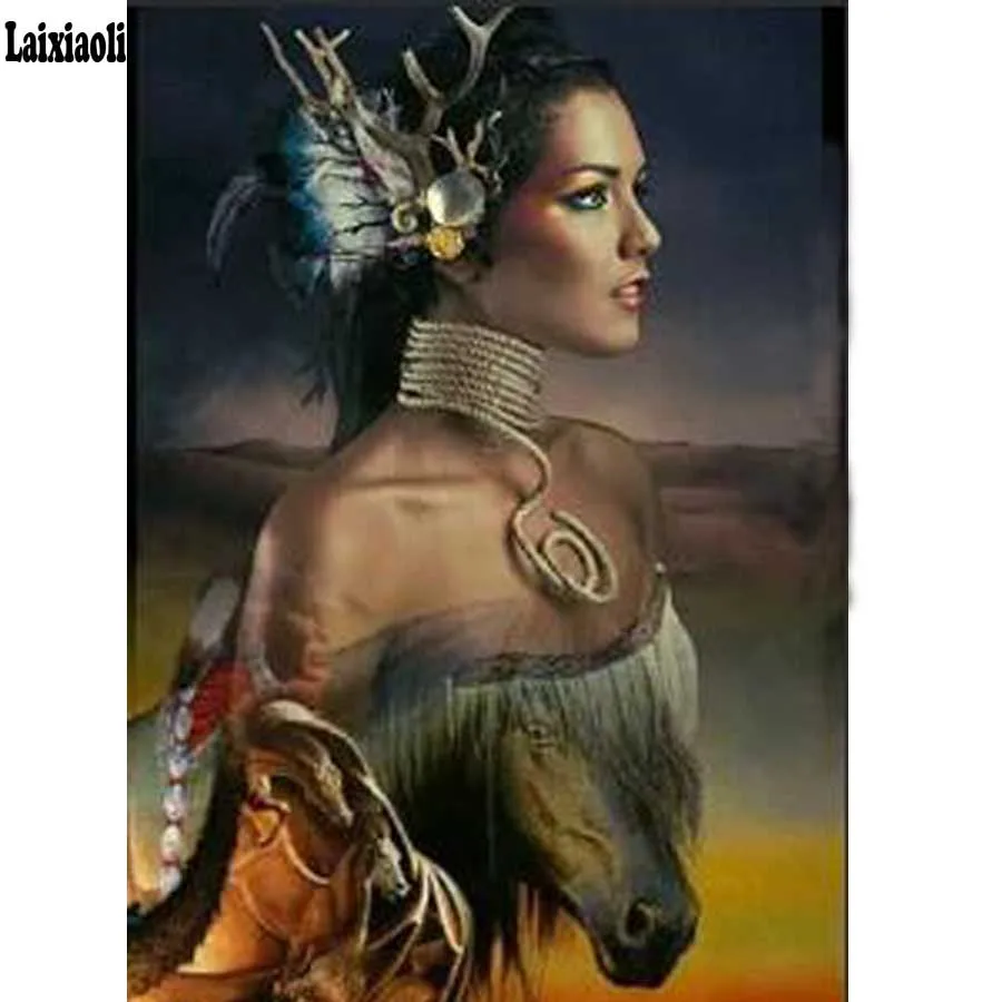 3D Diy Diamond Painting Indians half woman and horse Mosaic 5D Cross Stitch Full Square Diamond Embroidery Home Decor
