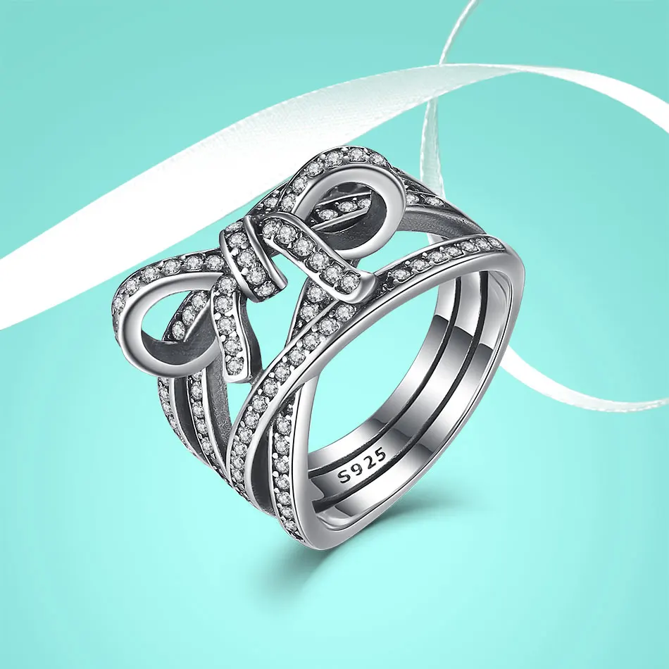 ELESHE 925 пробы на День святого Валентина серебряное кольцо с большим бантом для женщин, модное ювелирное изделие для свадьбы