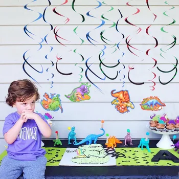 

Dinosaur Birthday Party Decor PVC Foil Swirls Prehistoric Dino Hanging Dangling Ceiling Spirals Baby Shower Boy DIY 1st Birthday