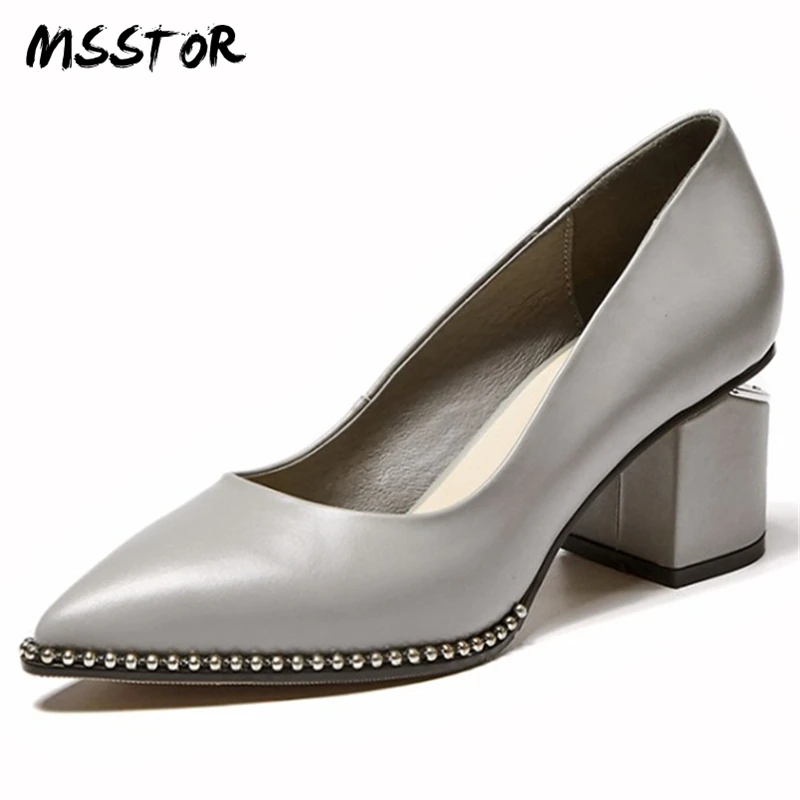 

MSSTOR Rivet Strange Style Woman Shoes 2018 Spring Fashion Party Elegant Pointed Toe Pumps Shoes Women Genuine Leather High Heel