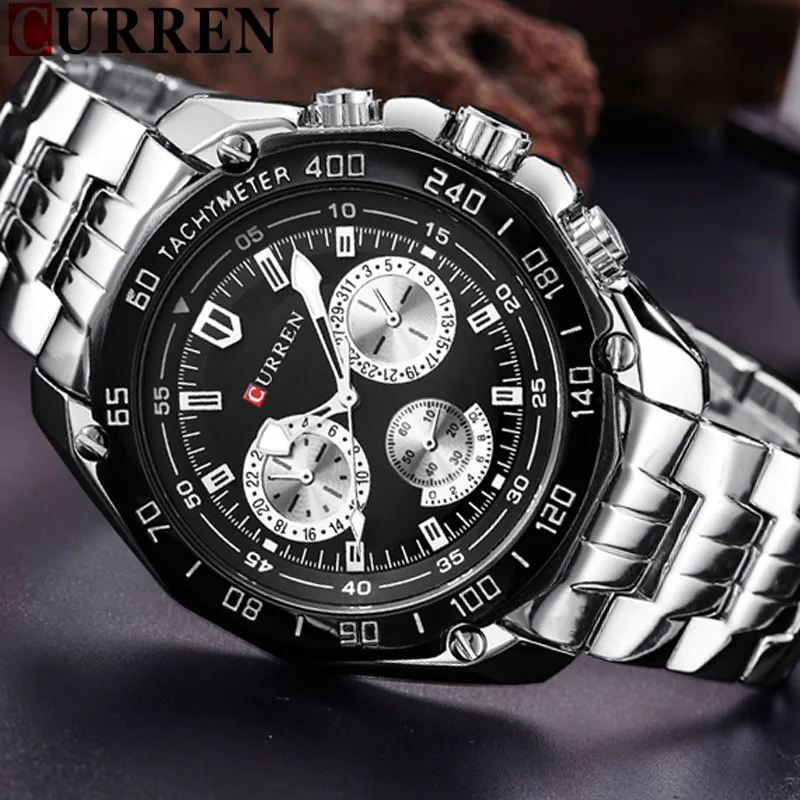 

CURREN 8077 Men Watch New Top Luxury Brand Sport Military Business Casual Male Clock Steel Strap Wrist Quartz Mens Watches Gift