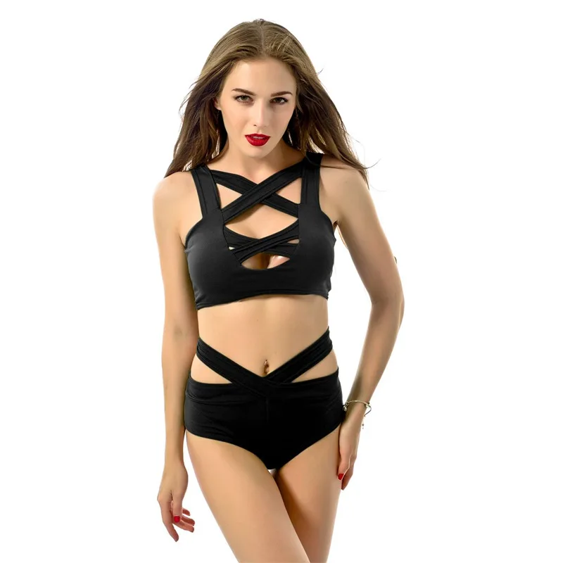 

Sexy Criss Cross Bikini Brazilian Bandage Swimsuit Women Push Up Swimwear Top Bathing Suit Biquini XL Black