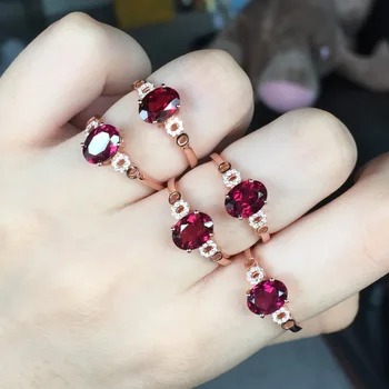 

[MeiBaPJ Natural Red Garnet Gemstone Trendy Ring for Women Real 925 Sterling Silver Charm Fine Jewelry