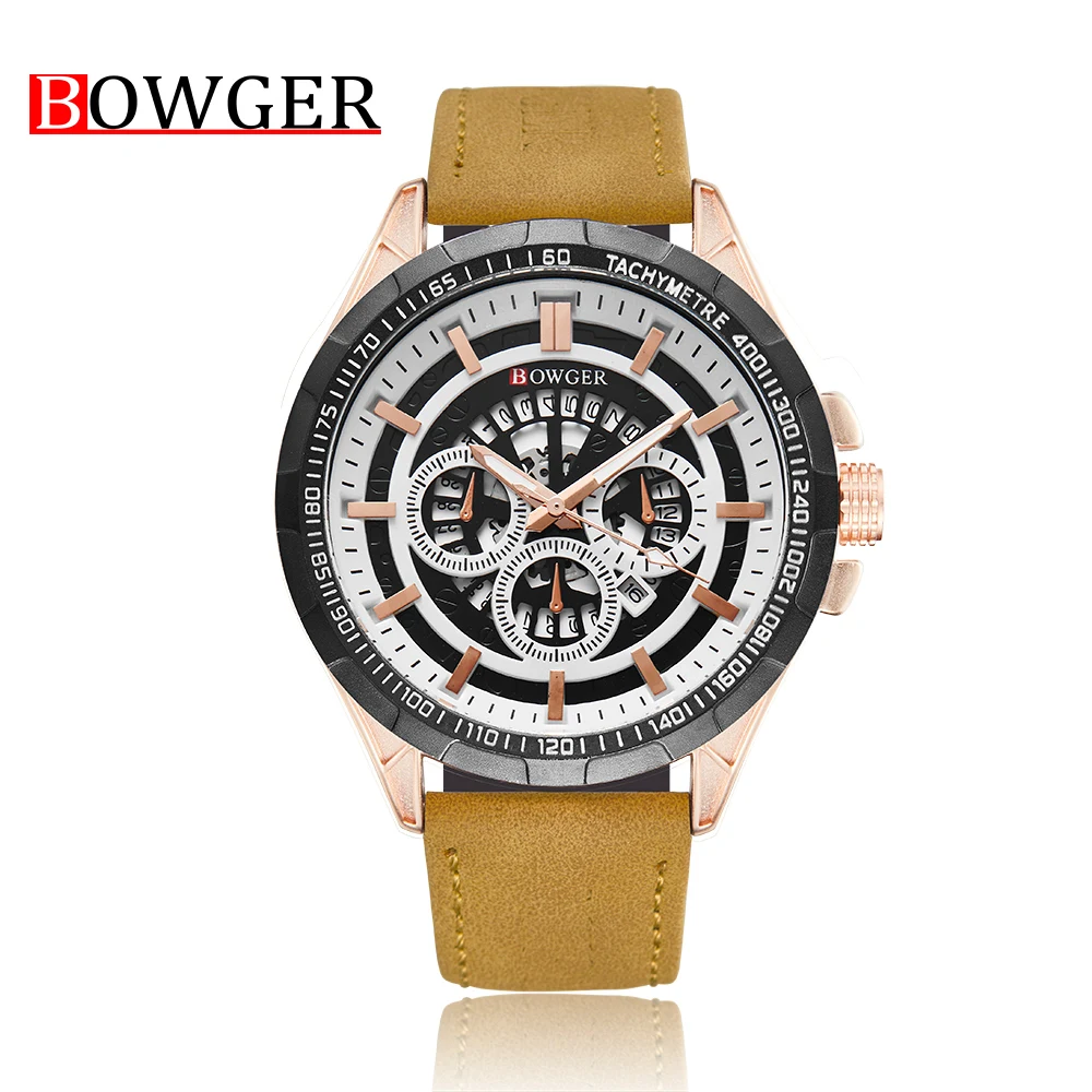 

Watches Men BOWGER Luxury Brand Quartz Military Army Wristwatch Leather Waterproof Male Clock Sport Watch Relogio Masculino
