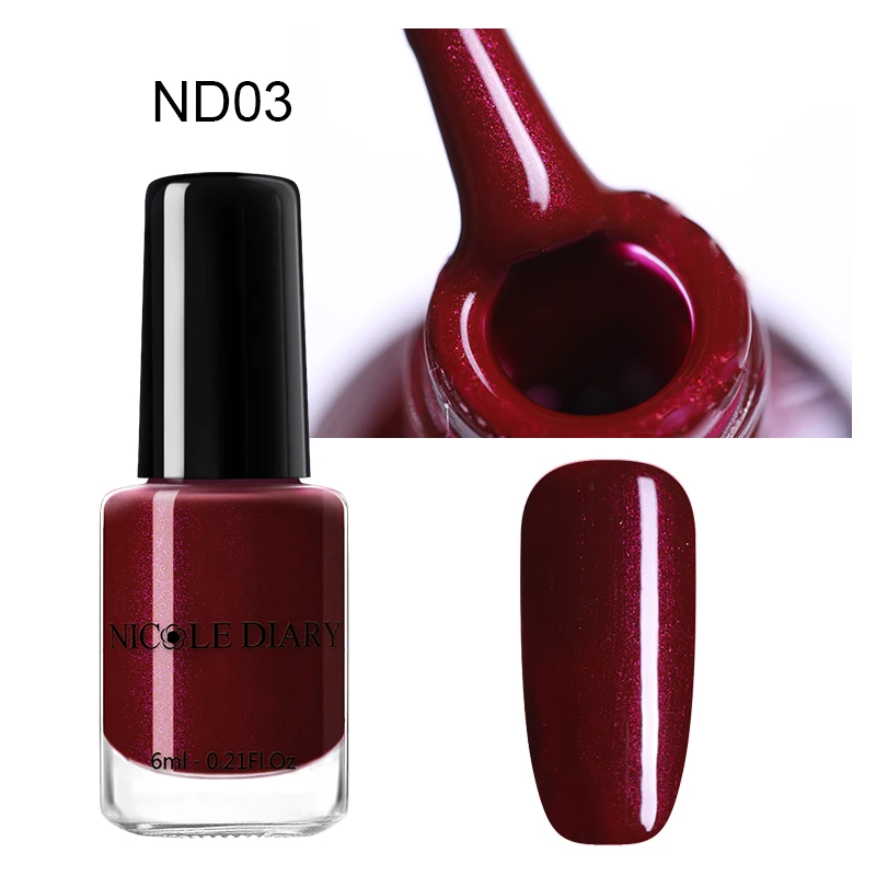 NICOLE DIARY темно-красный Отшелушивающий лак для ногтей 6 мл Блестящий мерцающий маникюрный лак для творчества элегантный лак для ногтей на водной основе - Цвет: ND03