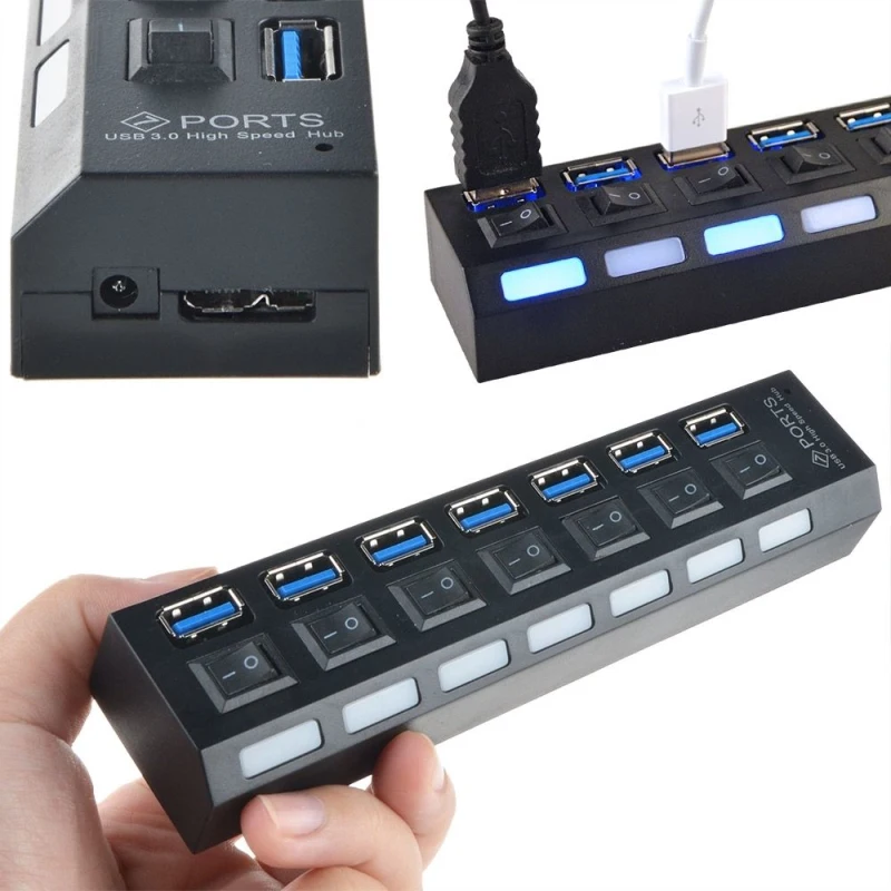 USB концентратор 3 0 7 портов портативный микро разветвитель с мощностью