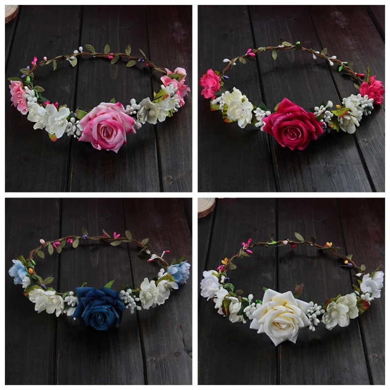 

Women Wedding Flower Hair Garland Crown Headband Floral Rose Handmade Vacation Girl Kid Wreath Decor Festivals