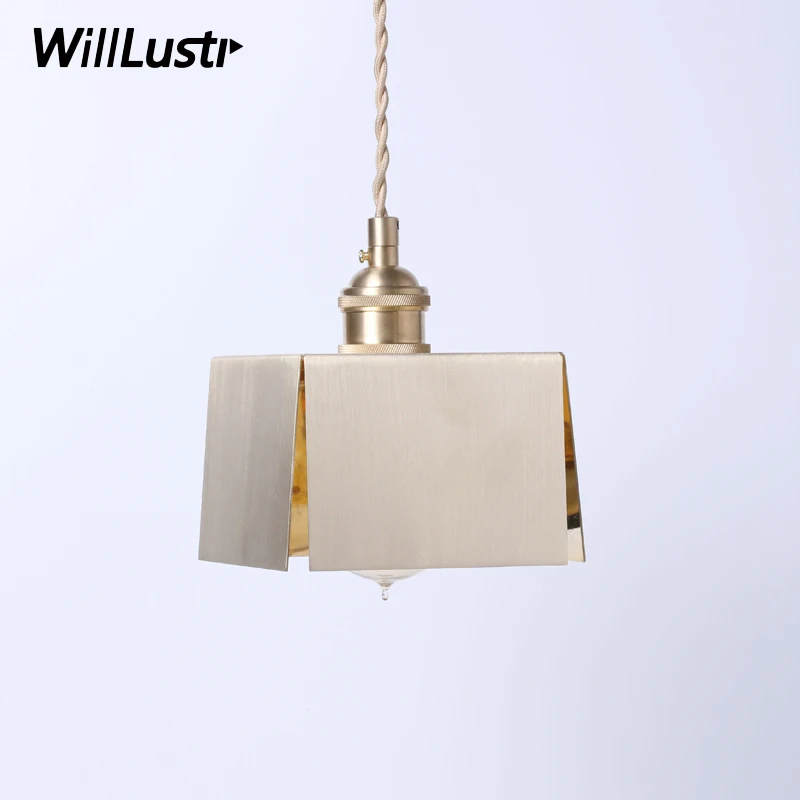 

handmade folded copper pendant light minimalist design brass lamp home office shop studio restaurant hotel suspension lighting