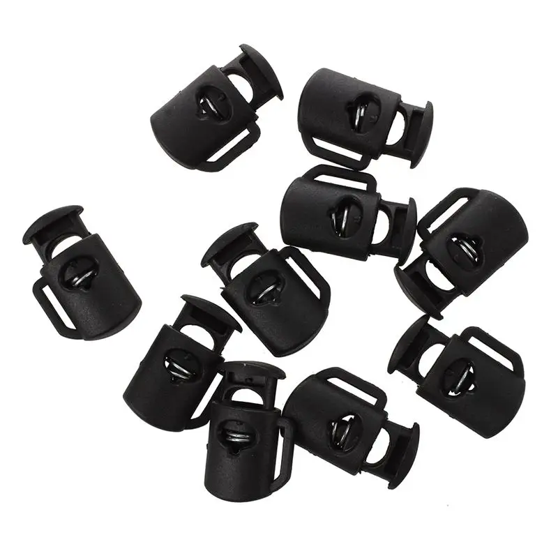 

10 Pcs 8mm Single Hole Rope Cord Locks Ends Drawstring Toggles Black