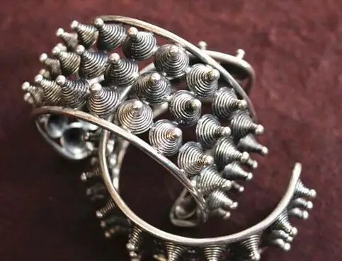 

National Features Handmade Miao Silver Bangle Bracelet Couple # 08 ^^ @ ^ new style fine jewe noble natural free shipping