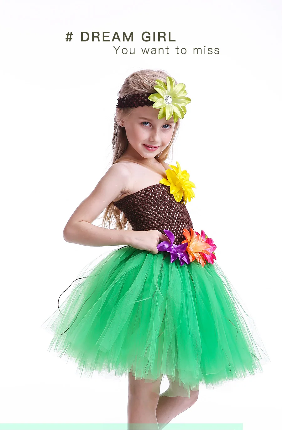Lily Flowers Girls Grass Hula Tutu Dress with Headband Kids Luau Petti Tutu Birthday Outfit Children Halloween Dress Up (16)