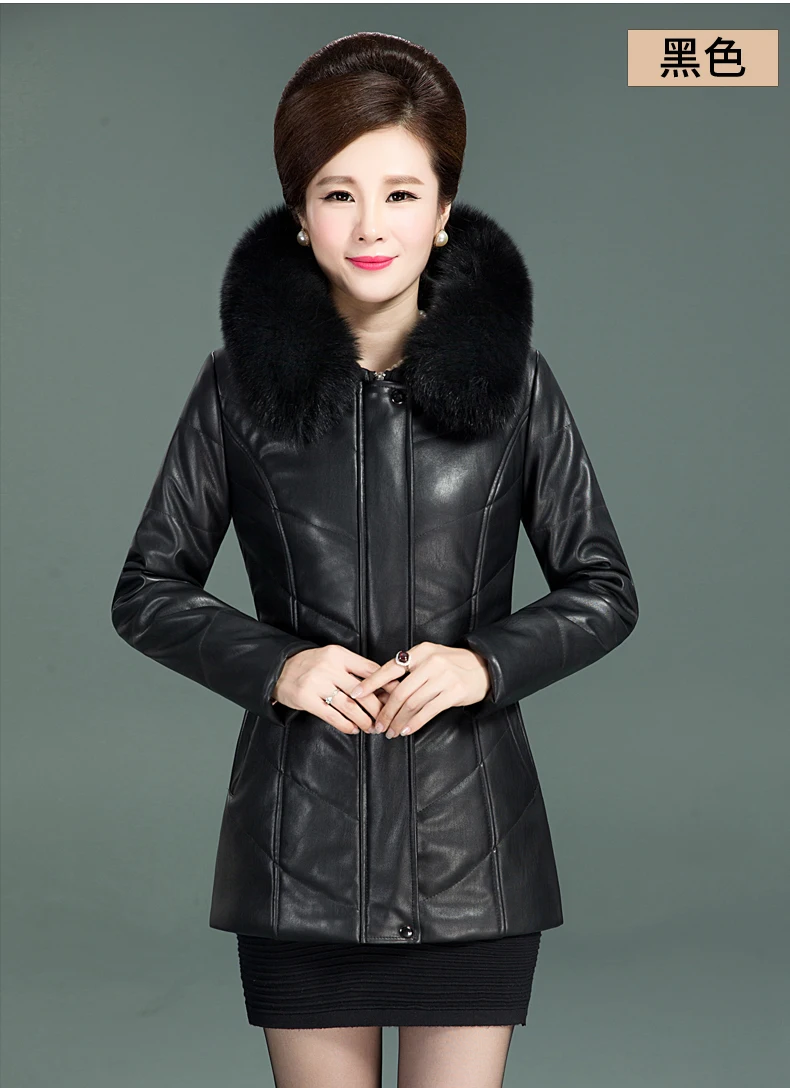 Leather Jacket Women Fur Collar Middle Age Women Coats And Jackets Leather Coats Women Winter Jacket Long 2018 New LZ987  (10)