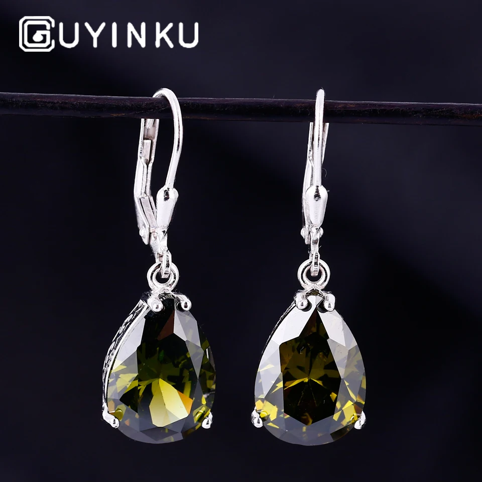 Женские серьги клипсы с голубым топазом GUYINKU из настоящего серебра 925 пробы