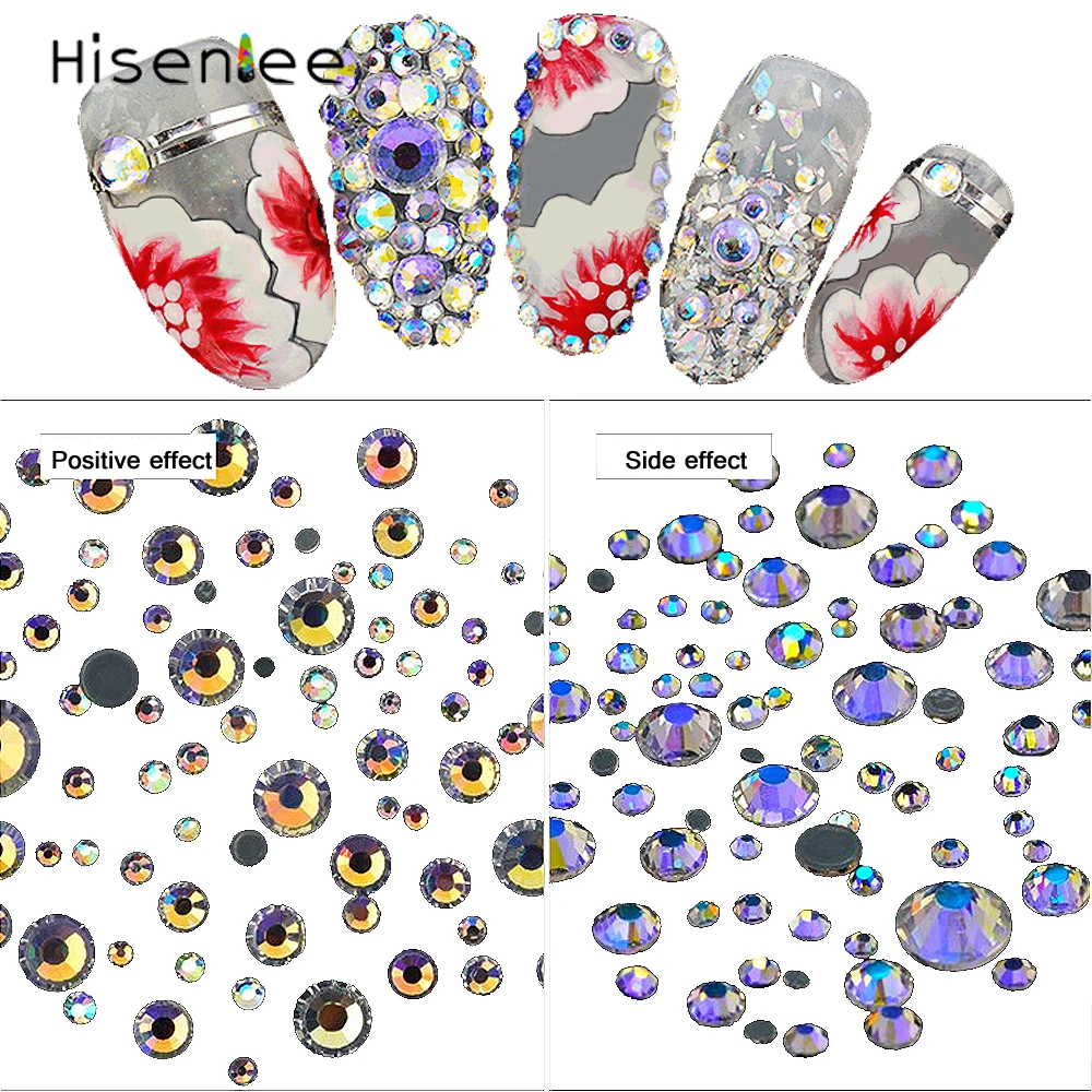 

1 Pack 1728pcs Mixed Size Flatback Glass Shiny Nail Rhinestones Crystal ss3-ss10 Non Hotfix Nail Art Decor Stones Charms Set