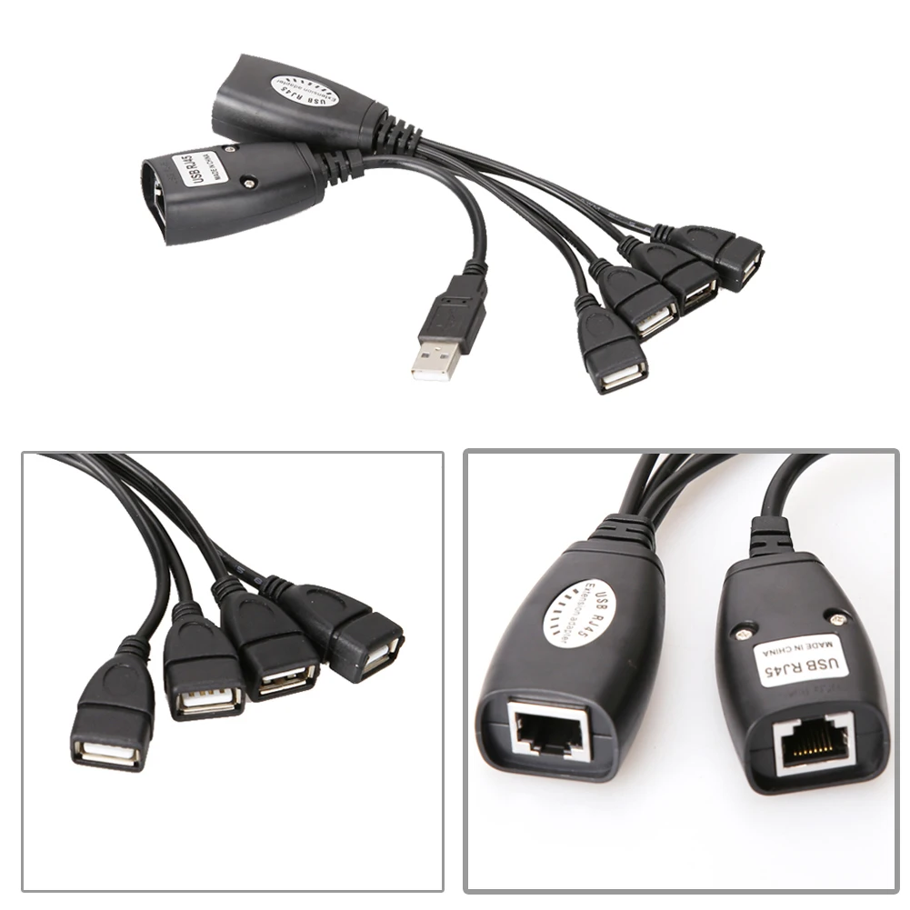 

NEW 1 Set USB Ethernet RJ45 To 4 USB2.0 Adapter Extender LAN Network Standard Cat5/Cat5e/Cat6 Extension Cable