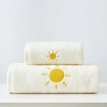 

Summer Towel set (shower towel+face towel) 100% cotton terry 2pcs/set weather beach 70*140cm swimming bath Embroidery hand towel