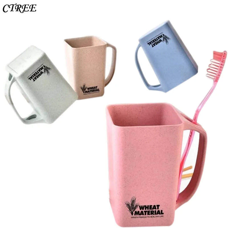 

CTREE 1pcs New Wheat Straw Brush Handle Square Cup Wash Gargle Drink Creative Couple toothbrush cup Brushing Tooth Mug 450ml C62