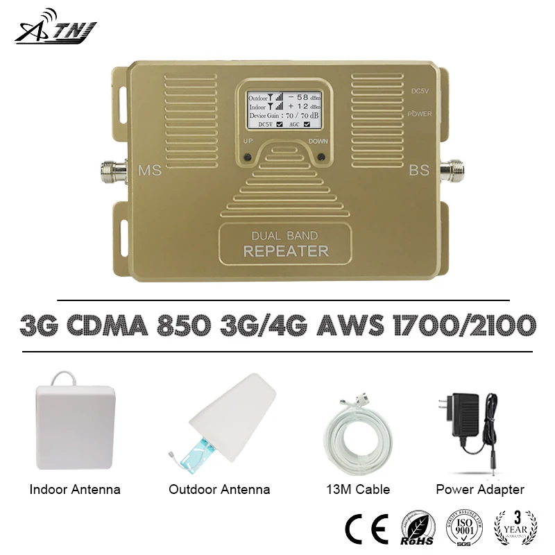 

ATNJ Smart 4G Mobile Phone Signal Repeater 3G CDMA 850 4G AWS LTE 1700 2100mhz Signal Booster 70dB Gain 4G LTE Amplifier Band 4