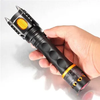 

T6LED Flashlight Camping Self Defense Tactical Recharge Torch Lamp 5-Mode Lantern Attack Powerful Head Alarm 2000LM Rescue Light