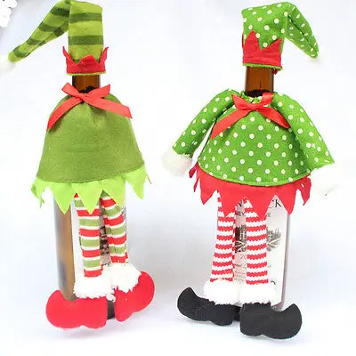 

1 Pcs Cartoon Stripe Polka Dot Wine Bottle Cover Bags For Christmas Decoration 2 Styles