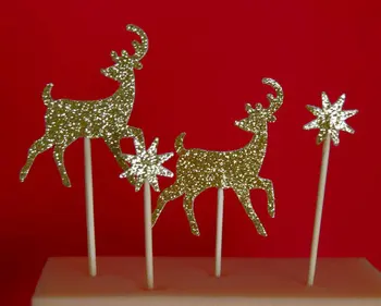 

glitter Deer With Stars Christmas Cupcake Toppers Engagement Party Bachelorette birthday Wedding Bridal Shower Night food picks