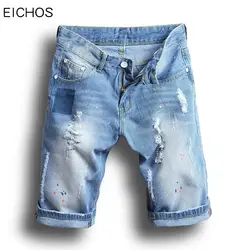 Мужские s рваные джинсы короткие модные байкерские х/б мужские шорты дышащие повседневные джинсовые шорты мужские летние джинсы корейский