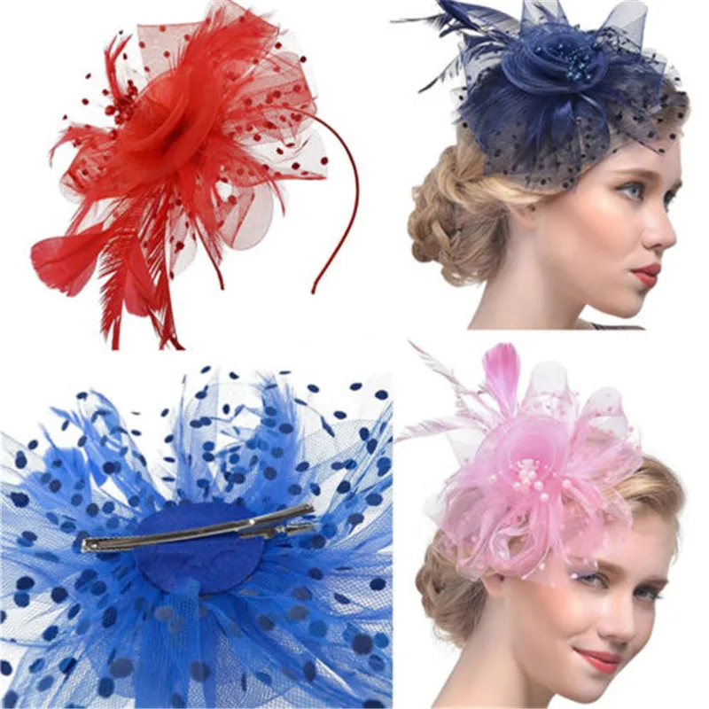 Hirigin для женщин элегантные женские повязки на голову шляпа с вуалью перо сетки Свадьба Сад вечерние аксессуары для волос