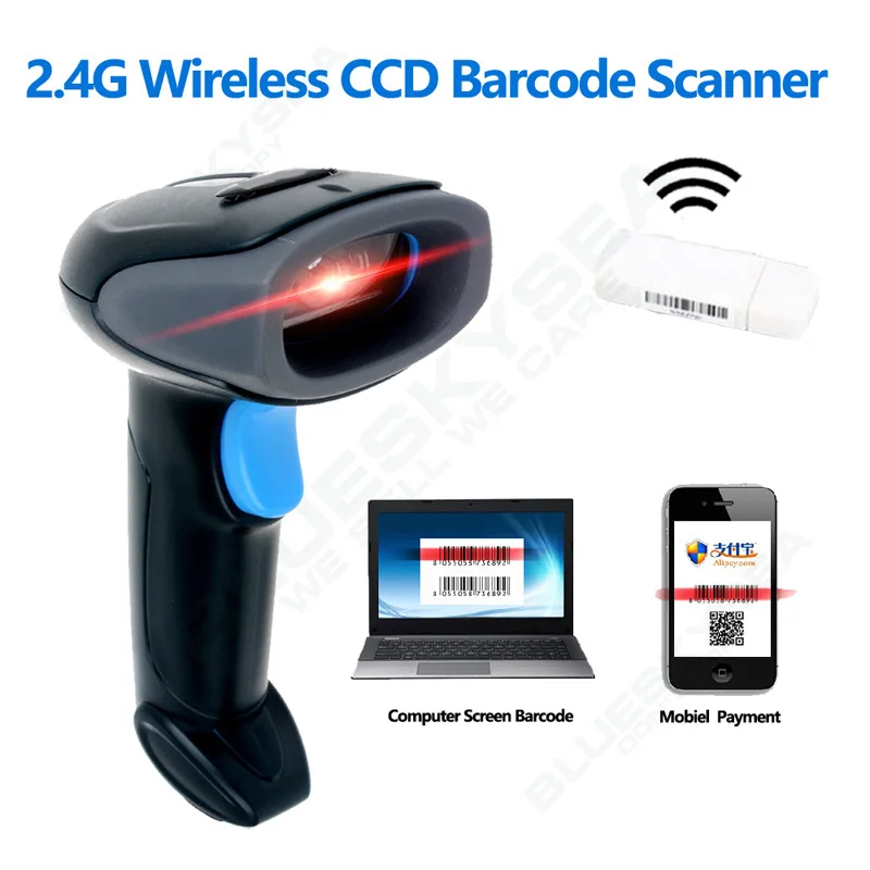 ФОТО  ! 24G Wireless Barcode Scanner 1D CCD Screen Bar Code Reader Mobile Payment Android