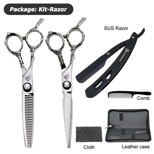 univinlions 6" left handed hairdressing scissors left hand hair scissors for salon barber left cutting lefty thinning shears - Цвет: kit-razor