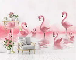 Beibehang росписи обоев современный 3D Фламинго детская комната стены фон Для мальчиков и девочек милый розовый фон номер росписи 3d обои