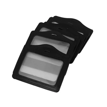 

Faux Leather Horizontal Name Tag ID Work Badge Card Holder 10pcs Black