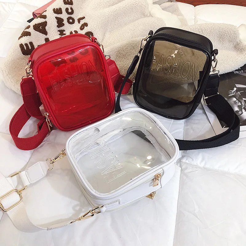 

2019 Clear Transparent PVC Shoulder Bags Women Candy Color Women Jelly Bags Purse Solid Color Handbags main femme Crossbody Bag