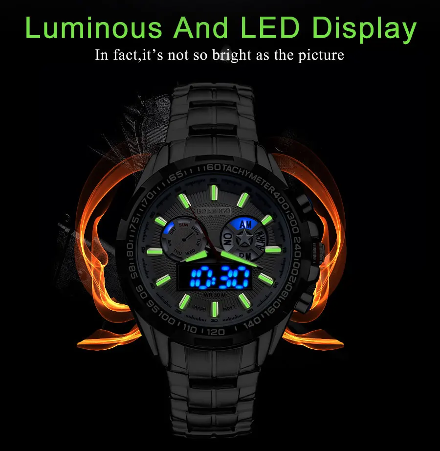 Luminous Display Men Sports Watches Fashion Business Military Steel Digital Quartz Watch Gift Clock Waterproof Quartz Relogio  (22)