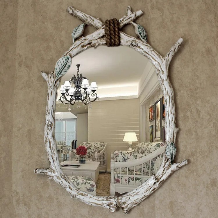60 см x 85 см в европейском и американском стиле овальной формы дерева отделение имитация дерева Ванная комната макияж настенные декоративные зеркала