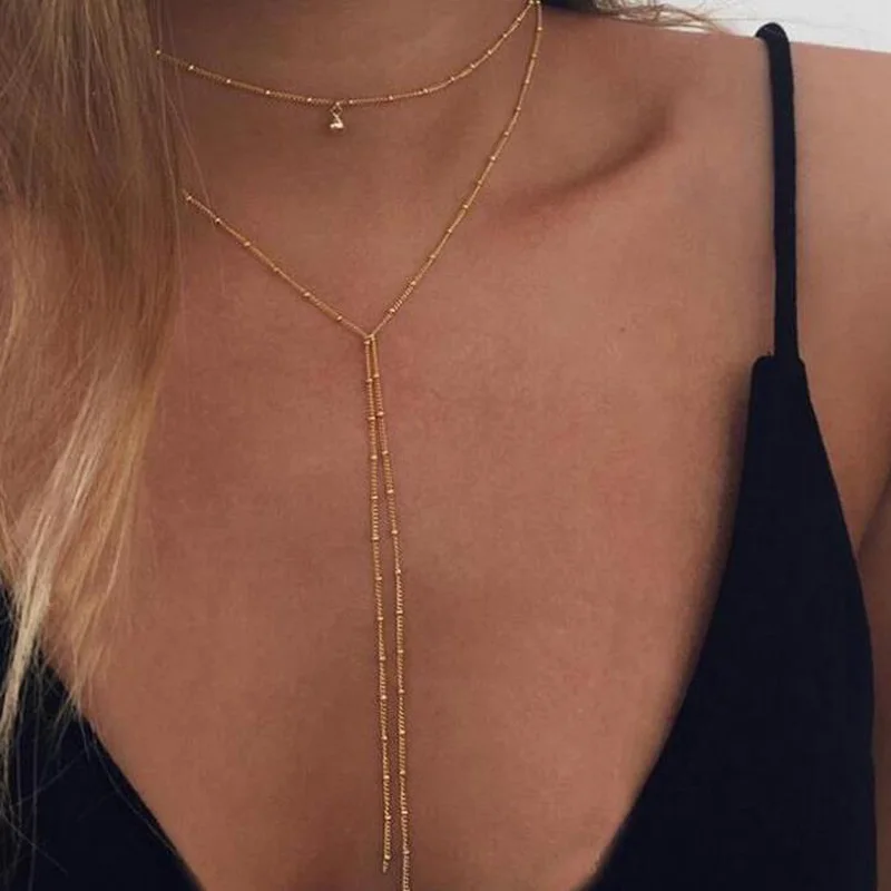 Новое ювелирное изделие, золотое ожерелье s для женщин, многослойное ожерелье для девочек, многослойное ожерелье с подвеской, расшитое блестками - Окраска металла: Gold