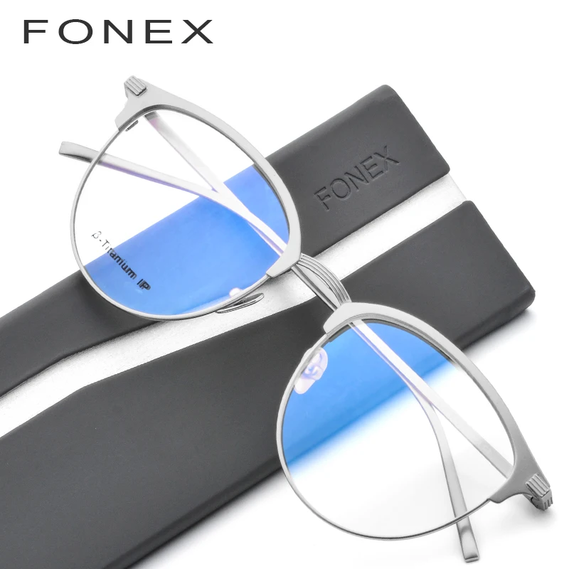 

FONEX Pure B Titanium Glasses Frame Men Round Prescription Eyewear Myopia Optical Spectacles Eyeglasses with Ceramics Nose Pad