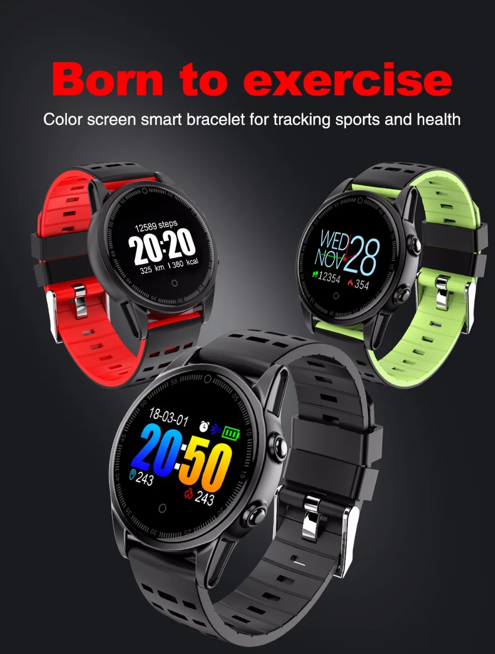 

R13 Color Screen Sport Waterproof Smart Watch with Heart Rate Blood Pressure Sleep Monitor for Android IOS PK Q8 K5 Smartwatch