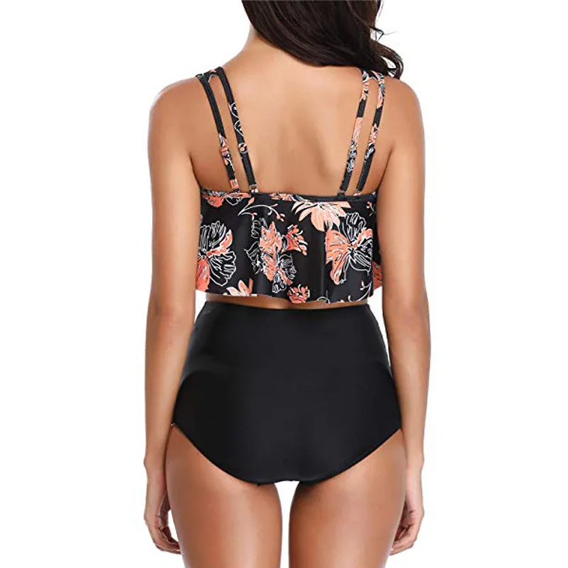 New Women Two Piece Plus Size Sexy Backless High Neck Halter Floral Printed Set Halter Dot Printed Beautiful Bather A23# (7)