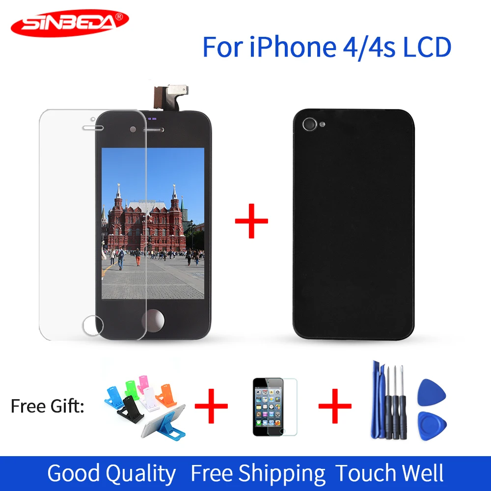 

Sinbeda AAA+ LCD For iPhone 4 4s LCD Touch Screen digitizer + Back Cover Housing for A1332 A1387 LCD