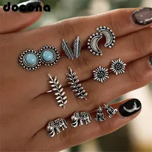 Docona этнический серебряный цвет Луна слон шпильки Комплект сережек для женщин геометрический цвет красочные серьги из горного хрусталя набор Brincos