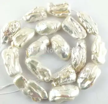 

14-20mm Natural White Freshwater Pearl Bar Flat Loose Beads 14''