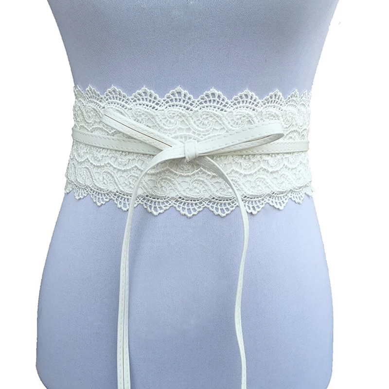 B&N Spring Elegant Solid Women Lady's Fashion Soft Lace Wide Belt Self Tie Wrap Around Waist Band For Women Wedding Dress Up7