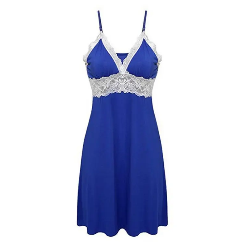 Сексуальный спагетти ремень с плечом платье для сна женское глубокий v-образный вырез искусственное шелковое вечернее платье женская ночная рубашка ночное белье плюс размер платье - Цвет: Синий