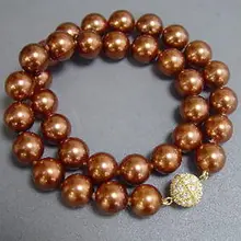 Горячая распродажа стиль >>>>> 12 мм браун южного моря перлы раковины раундов ожерелье