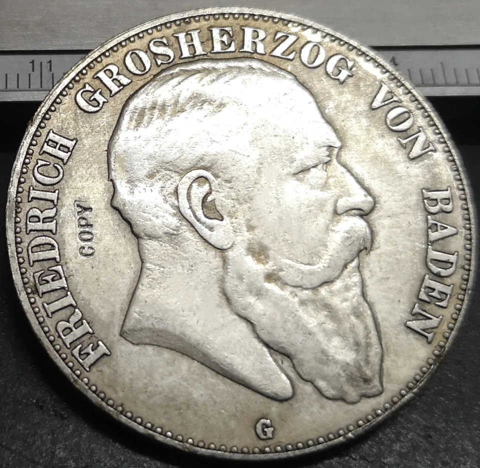 1907 G Grand duchy of Баден 5 Марк Фридрих I Посеребренная копия редкая монета|Безвалютные