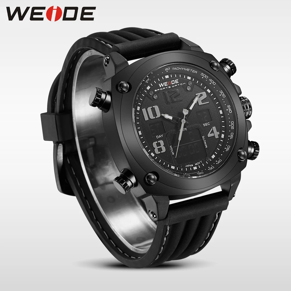 WEIDE мужской силиконовый черный ремешок кварцевый цифровой механизм ретранслятор