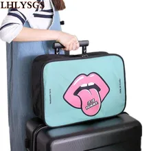 LHLYSGS לשון גדול יצירתיות גרסה קוריאנית מותג נשים תיקי תיק דובון נסיעות מזוודות מזוודת תיק נסיעות קיבולת גדולה